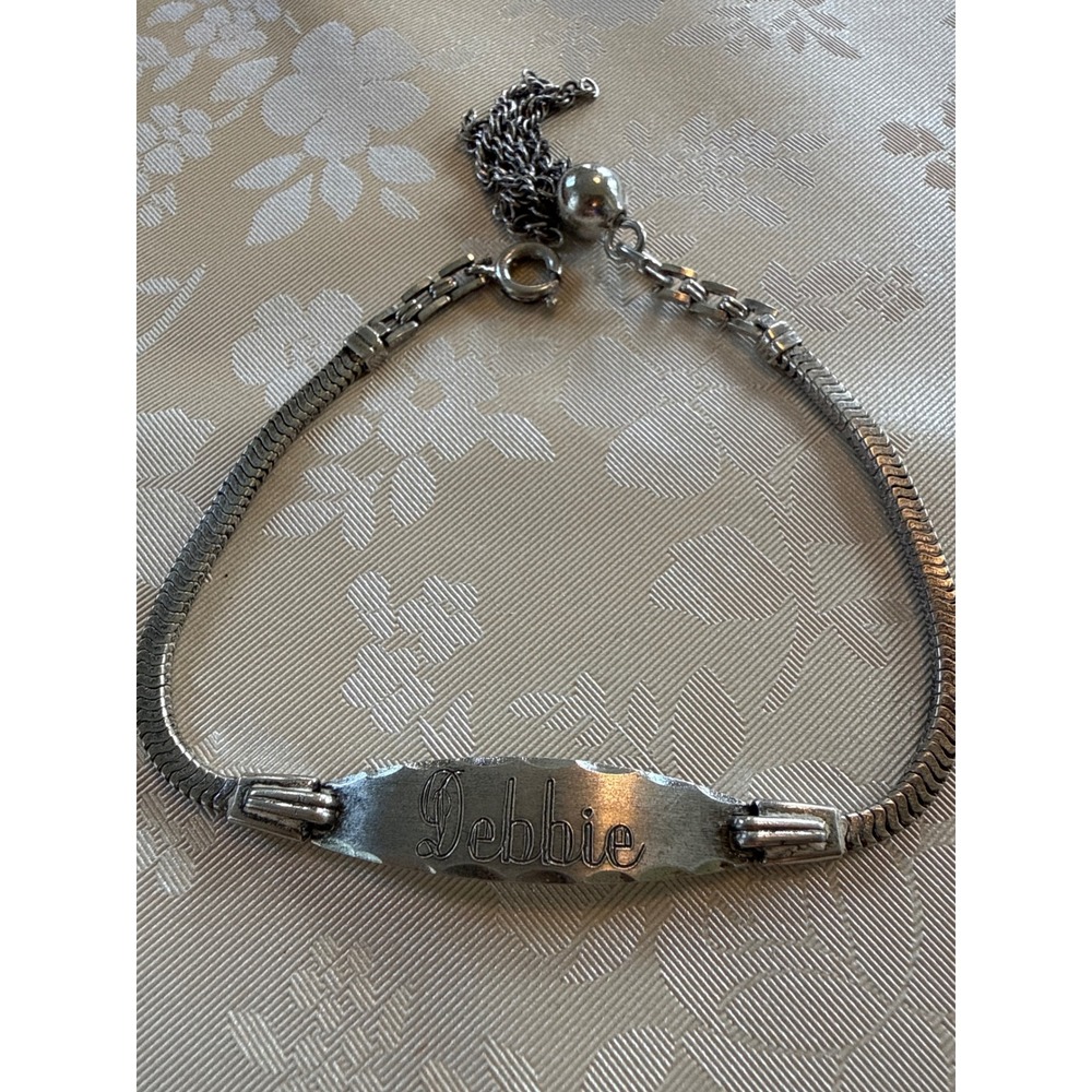 Vintage Elco Sterling Silver Debbie Nameplate ID Bracelet Snake Chain 8.9g 7in